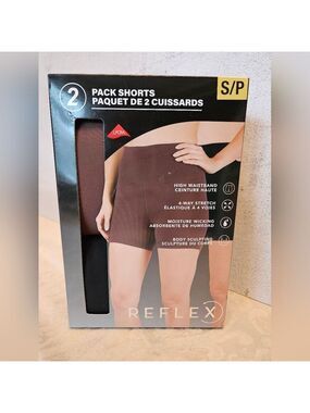 Reflex Size Small 2 Pack of High Waisted Athletic Shorts, Brown and Black, NEW